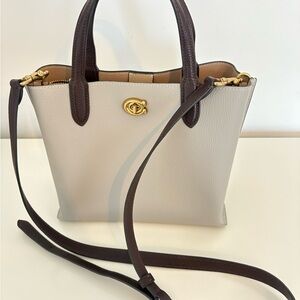 Coach Willow 24 Two-Tone Pebbled Leather Tote in Cloud Grey and Dark Brown